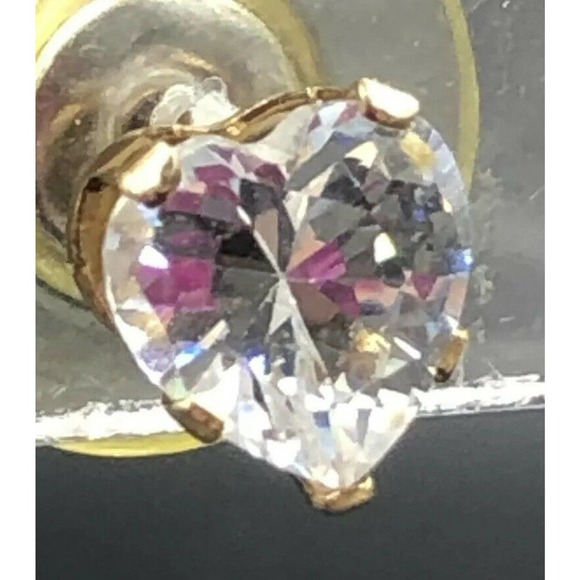 10k gold earring studs Prong set Heart cz stones - Picture 7 of 12
